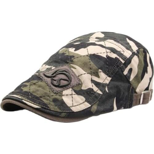 CNTANG Men Camouflage Berets Suture Embroidery Visor Flat Hats Brand Fashion Casual Beret Cap Cotton Retro Sun Hat Adjustable