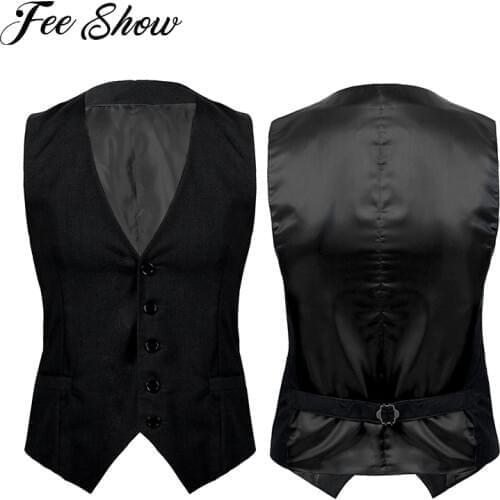 New Mens V-Neck Sleeveless Slim Fit Dress Vest Jacket Waistcoat 5 Buttons Solid Color Fashion Smart Casual Business Formal Suit