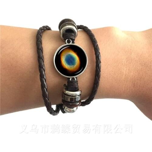 2018 New Fashion Galaxy Bracelet Men Women Universe Outer Space Nebula Charms Black/Brown Leather Bangle Best Gift