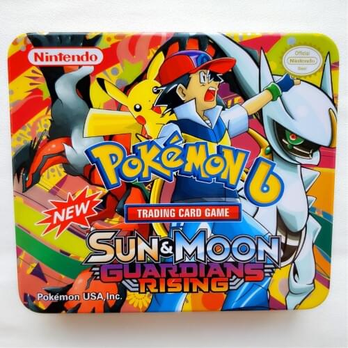 New 46pcs/set Pokemon Portable Tin Box Battle Toys Game Collection Anime Cards for Children Pokemon Gx MEGA Card Anime Cards