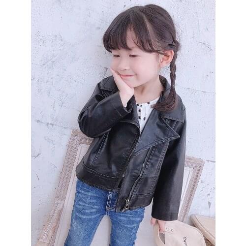 New Baby Long Sleeve Leather Jacket For Spring Kids PU Childrens Boys Girls Black Coat Jackets High quality Children Clothes