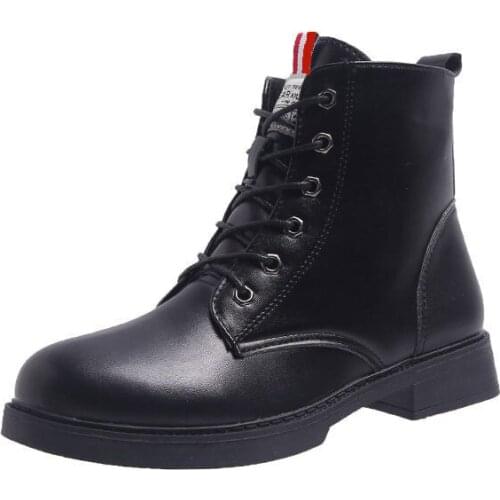 Autumn and Winter New Style Women Martin Boots Lace-up Female Casual Boots Low Heel Leather Women Flat Boots