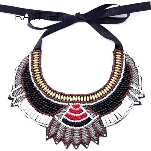KAYMEN New Nonwoven Fabric Necklace Inlaid Small Glass Beads Fashion Statement Necklace & Pendant for Women 2 Colors Collar 1616