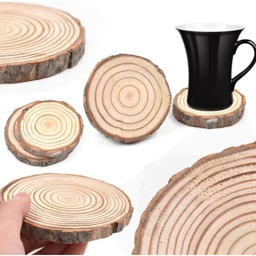 Rustic Natural Wooden Log Slice Cup Mat Coaster Tea Coffee Mug Drinks Round Holder Pine Tree Table Decor Wedding Centerpiece