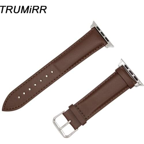 Calf Genuine Leather Watchband with Adapter for iWatch Apple Watch Sport Edition 38mm 42mm Replacement Band Wrist Strap Bracelet