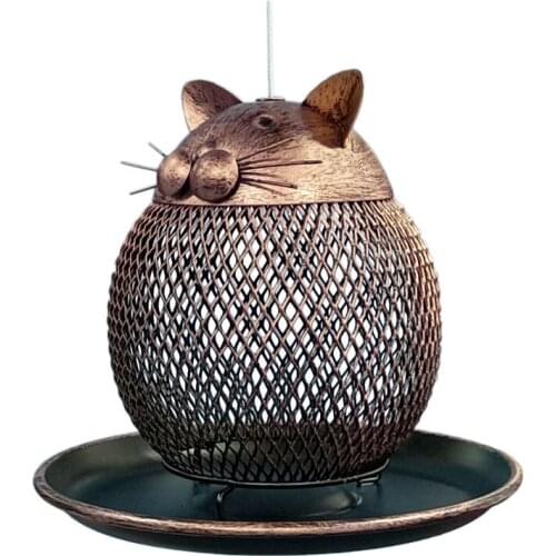 Retro Kitten Shaped Hanging Bird Feeder Drinker Metal Birdfeeder Outside Decoration Seed Water Birds Food Dispenser