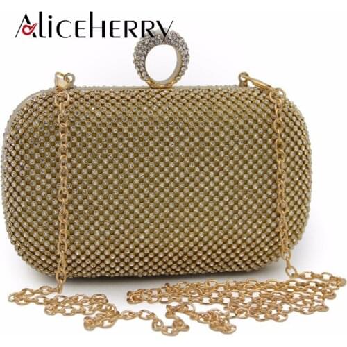Luxury Handbags Designer Evening Clutch Bags Diamond-Studded Chain Shoulder Bag Womens Wallets Party Box Ring Bag Gold Silver