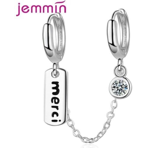 Creative 925 Sterling Silver Two Ear Hole Piece Drop Earrings Letter Merci Round Cubic Zircon Long Tassel Bricons Jewelry