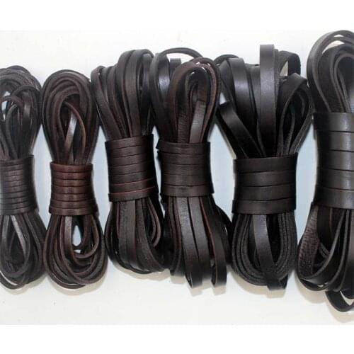 2 Meters Natural Dark Color Genuine Leather Cords 2 3 4 5 6 8 10mm Handcraft First Layer Of Leather Flat Rope DIY Jewelry Gift