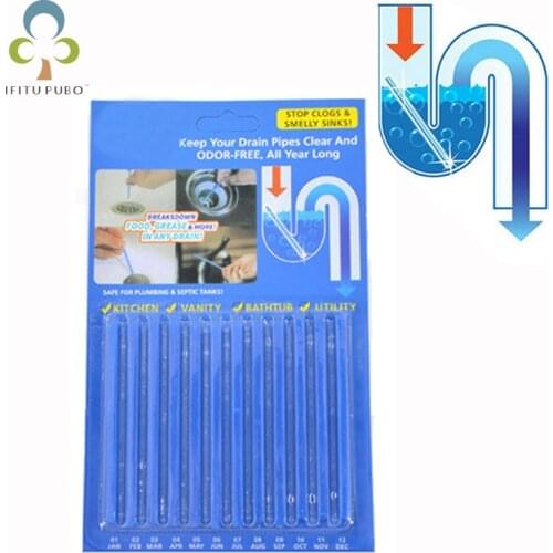 12Pcs/row Sewer Decontamination Stick Pipe Bathtub Dredge Pipe Cleaning Rod Deodorant Stick LXX