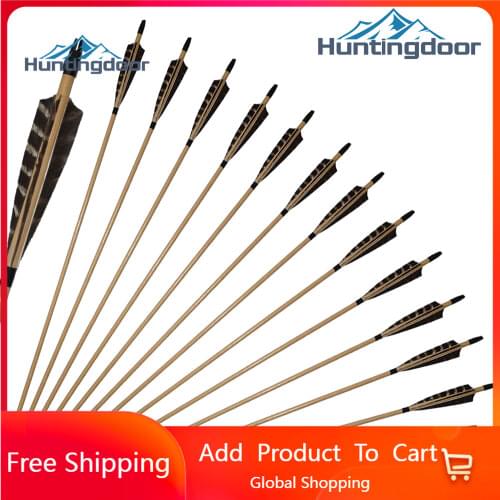 6pcs/12pcs/24pcs Hunting Archery Wooden Arrows Turkey Real Feather Arrow Outingdoor Sports Shooting for Recurve Bows/Long