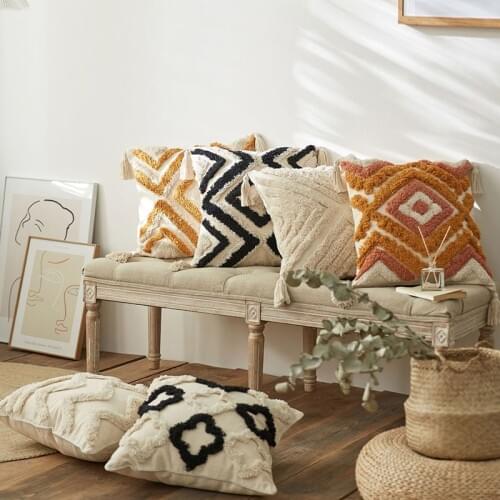 Tufted Tassels Cushion Cover Nordic Style Boho Pillowcase With Tassels Handmade Woven Pillowcase Sofa Room Home Decor