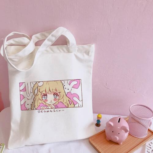 Japanese punk Vintage kawaii canvas bag cartoon female fun Harajuku Preppy casual ins fashion large-capacity sweet shoulder bags