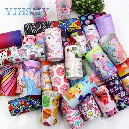YJHSMY,19417-1,5 style mix 75mm 5yards,Various geometric cartoon flowers,etc.grosgrain ribbon,DIY bow cap accessories materials