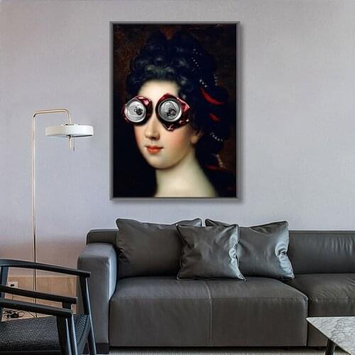 Funny Rabbit Ears Can Glasses Women Painting Modern Abstract Alien Helmet Wall Art Canvas Poster Living Room Home Decoration