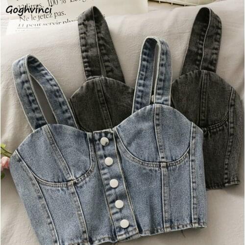 Denim Camisole Women Sexy Mujer Top Party Club Summer Korean Style College Harajuku All-match Simple Backless Camis Chic Vintage