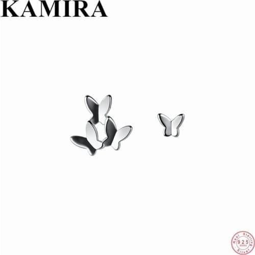 KAMIRA 925 Sterling Silver Korean Geometric Butterfly Pierce Stud Earrings for Women Teen Wedding Simple Unique Fine Jewelry New