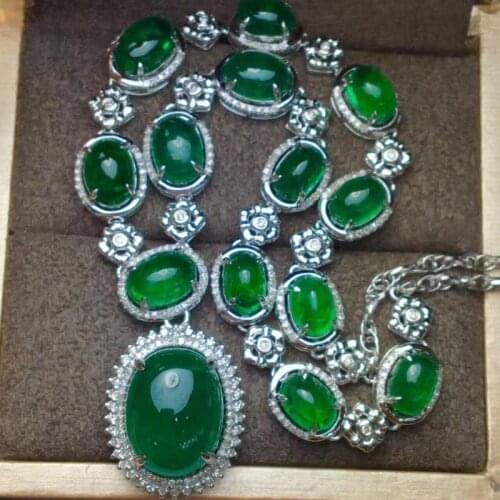 QTT Vintage Temperament Green CZ Crystal Charms Choker Necklace for Women 925 Silver Evening Party Cocktail Bohemia Jewelry