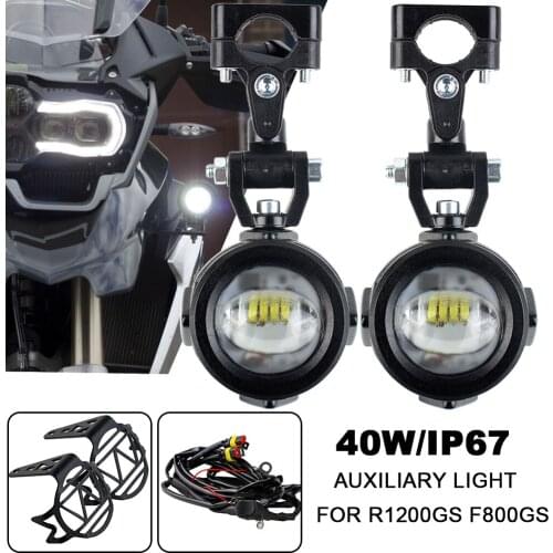 2Pcs Universal Motorcycle LED Auxiliary Light Driving Fog Lamp with Protect Guards Wiring Harness for Motorbike BMW K1600 R1200G