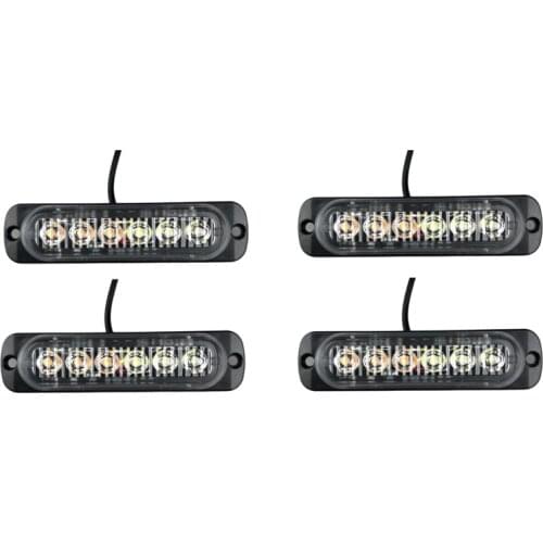 12-24V Highlight Single Row 6LED Truck Warning Light Motorcycle Modified Flashing Light Strobe Light 4Pcs