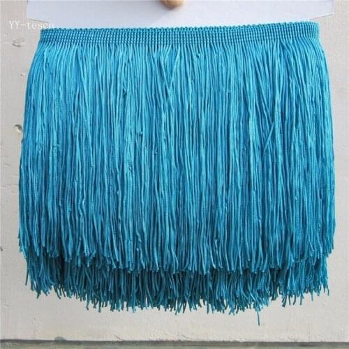 5Yard 15cm Wide Lake Blue Lace Fringe Trim Tassel Fringe Trimming For Latin Dress Stage Clothes Accessories Lace Ribbon Tassel