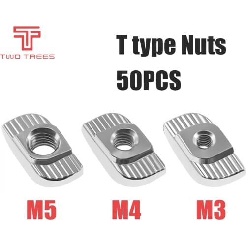 3D Printer Parts 50pcs/lot M3/M4/M5 Carbon Steel T type Nuts Fastener Aluminum Connector For 2020 Industrial Profile