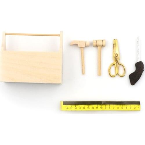 6PCS/set Wooden Toolbox With Tools Set For Doll House Accessories Furniture Toys 1/12 Dollhouse Miniature Repair Kits Decoration