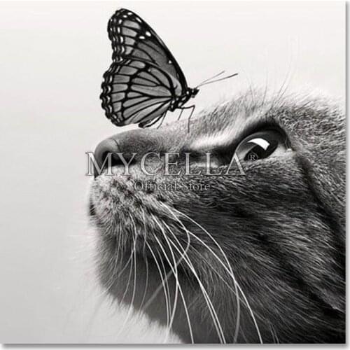 Animals,Cat and butterfly,Diamond Embroidery,5D,DIY,Diamond Painting,Cross Stitch,Picture,Resin,Full,Diamond Mosaic,Home Decor