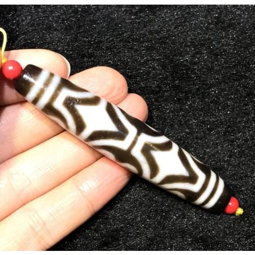 Energy Magic Tibetan old 8 Eye Tiger-tooth Long dZi Bead Totem Amulet 78MM