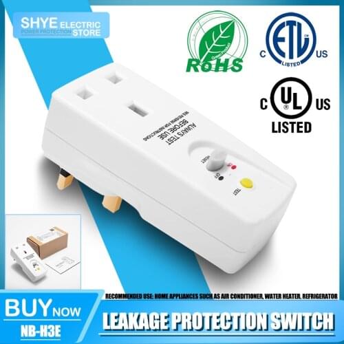 Wall Socket RCD Plug to Protect Household Portable Leakage Protection Circuit Breaker Suitable for Garden Power Tools (13A) UK
