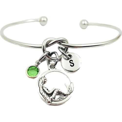 Moon Mermaid Creative Initial Letter Monogram Birthstone Adjustable Bracelet Fashion Jewelry Women Gift Accessories Pendant
