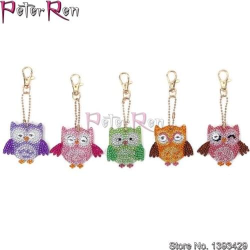 5pcs Keychain Animal owl for Special Shaped Diamond Painting Pendant Keyring Shining Full Drill Rhinestones Embroidery art gift