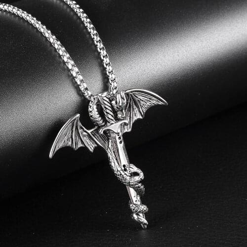 Original Design Personalities Flying Dragon Sword Titanium Steel Pendant Peripheral Man Necklace Link Chain Antique Color LP1663