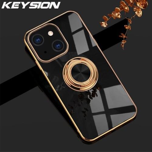 KEYSION Luxury Square Plating Case for iPhone 13 Pro Max 12 11 Ring Stand Phone Back Cover for iPhone SE 2020 XS XR X 8 7 Plus