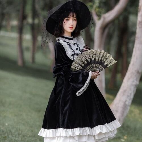 Gothic palace sweet princess lolita dress vintage falbala high waist printing victorian dress kawaii girl gothic lolita OP dress
