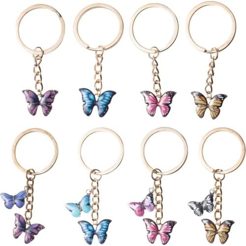Dripping Oil Butterfly Pendant Keychain Colorful Butterfly Key Chain Ring Holder Charm Fashion Simple Insect Keychain