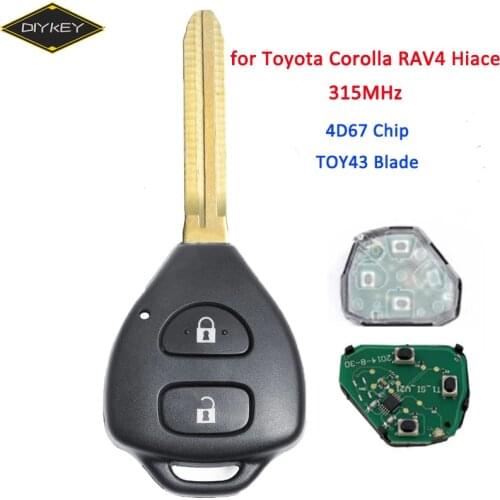 DIYKEY 315MHz with 4D67 Chip for Toyota Corolla RAV4 Hiace Car Key New Uncut TOY43 Blade Remote Key Fob 2 Button