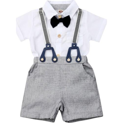 Newborn Baby Boys Gentleman Clothes Set Short Sleeve Romper Bib Shorts Formal Summer Clothing 0-24M
