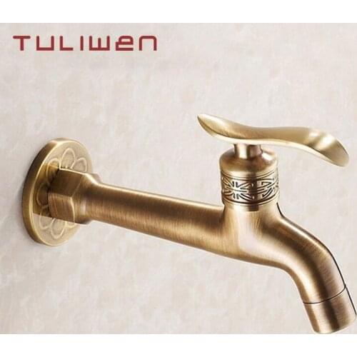 Bibcock Faucet Long Garden Crane Antique Brass Bathroom Mop Sink Faucets Wall Mount Washing Machine Water Taps Garden