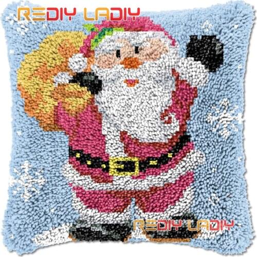 Latch Hook Cushion Cover Santa Clause Needlepoint Kits Chunky Acrylic Yarn Crocheting Pillow Case Arts & Crafts
