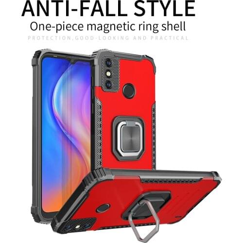 Magnetic Metal Ring Stand Holder Armor Shockproof Case For TECNO SPARK 6 GO Soft TPU Frame Aluminum Alloy Protective Back Cover