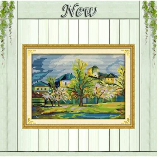 Beautiful village scenery diy decor painting counted printed on canvas DMC 11CT 14CT kits Cross Stitch embroidery needlework Set
