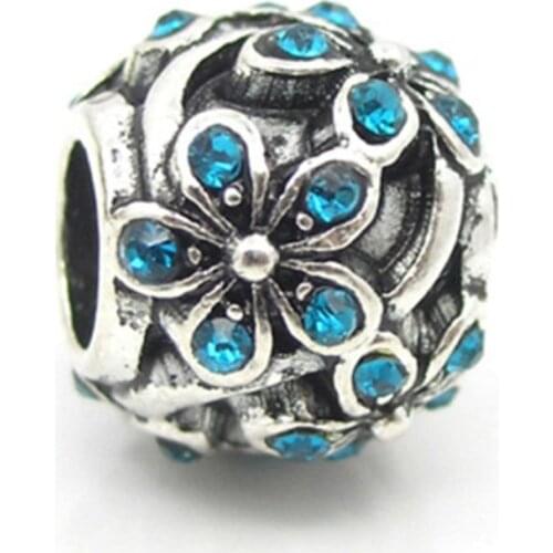 2021 NEW Rhinestone DIY European Flower Alloy Beads Fit Original Bracelets Jewelry Findings Flower Crystal Charms Beads 3Colors