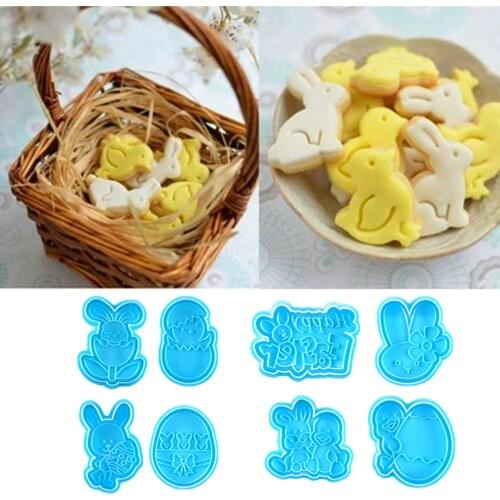 New Blue 3D Easter Egg Cake Mold DIY Cookie Cutters Rabbit Duck Spring Biscuit Fondant Cutter Set Mould Baking Sugarcraft