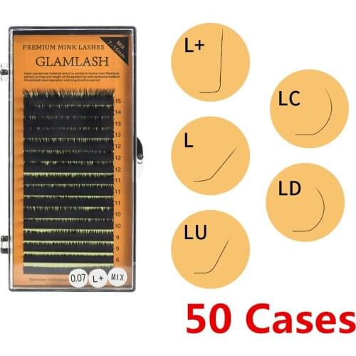Wholesale 50Cases16rows 7~15mm L/L+/LC/LD/LU(M)/N Curl MIX Eyelash Extension,L Lash,L Fake Lash Individual Soft Lashes