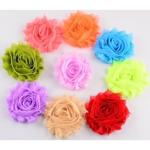 Wholesale 500pcs/lot 2.5Inch 26COLOR Shabby Chiffon Fabric Flower For Girls Headband Kids Flower Hair Accessories FH18