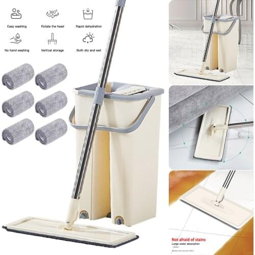 Flat Mop Household Hand-free Lazy Mop Wet and Dry Mopping Suit Mop Floor Cleaning System