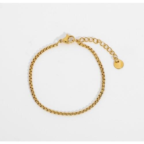 Gold Plated Stainless Steel Box Chain Stacking Bracelet For Women Punk Style Waterproof Bracelet Jewelry Gifts