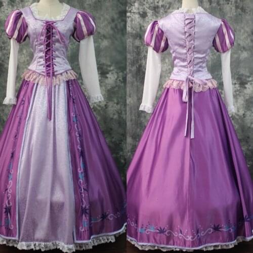 Princess Rapunzel Cosplay Costume Adult Women Fashion Purple Dress Halloween Carnival Ball Gown