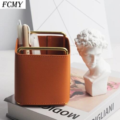Nordic leather simple pen holder office creative remote control female dressing table net red desktop storage box decoration